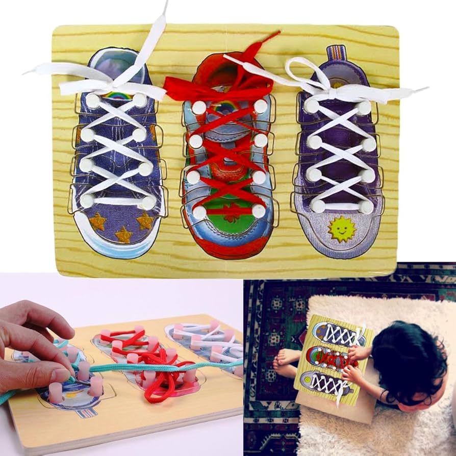 Shoe lacing wooden puzzle