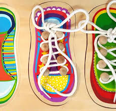 Shoe lacing wooden puzzle