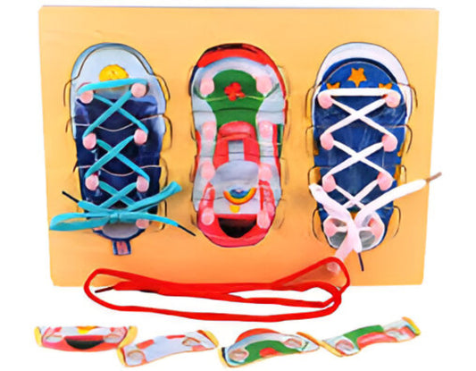 Shoe lacing wooden puzzle
