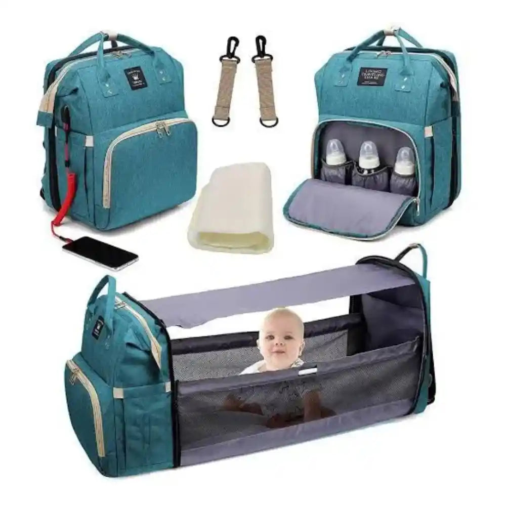 Baby Bag & Convertible Travel Bed – Backpack, Mattress & Hook Belts | Baby Bazaar