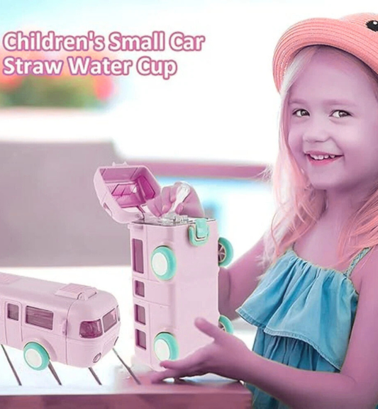 500ml Bus Shaped Water Bottle for Kids – Leak-Proof Toy Bus Cup with Straw and Carry Strap