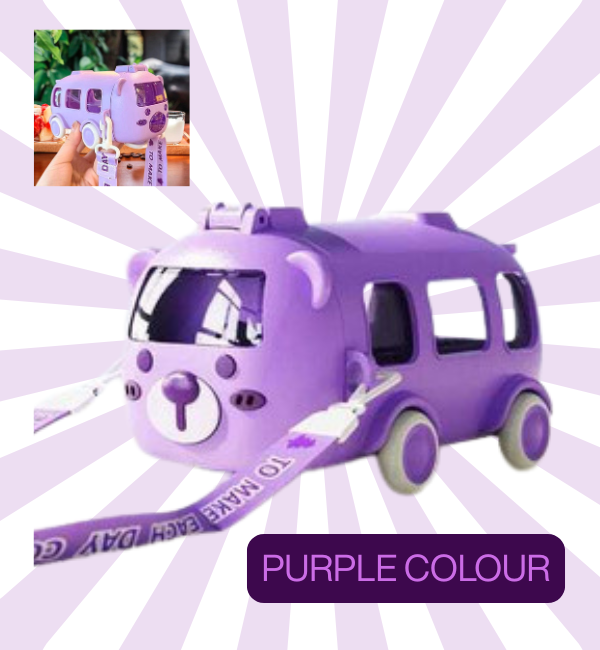 500ml Bus Shaped Water Bottle for Kids – Leak-Proof Toy Bus Cup with Straw and Carry Strap