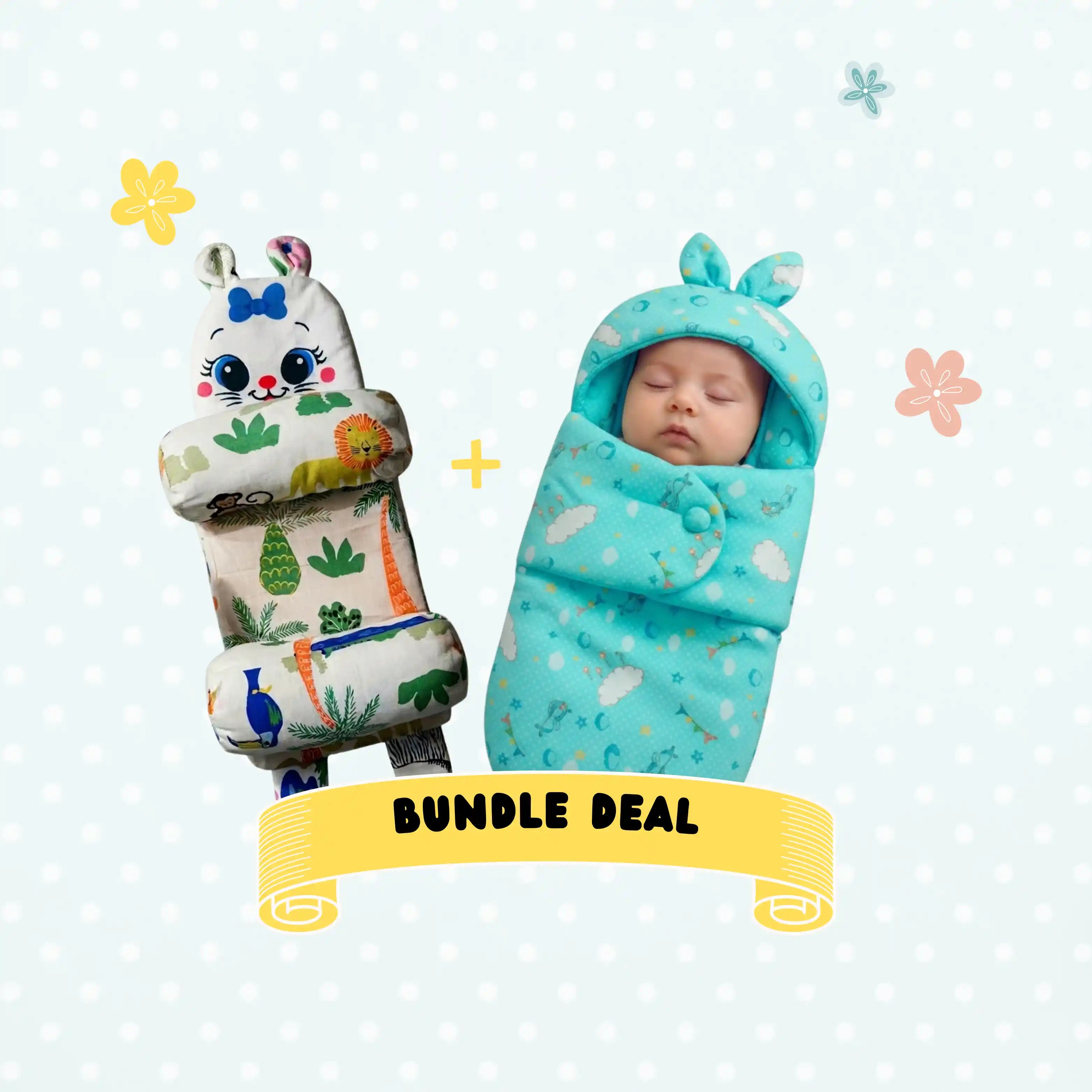 Baby Head Shaping Pillow & Swaddle Blanket Combo – Newborn Comfort & Sleep Deal | Baby Bazaar