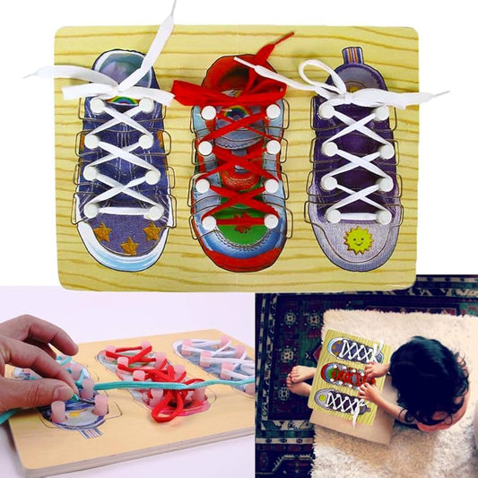 Shoe lacing wooden puzzle