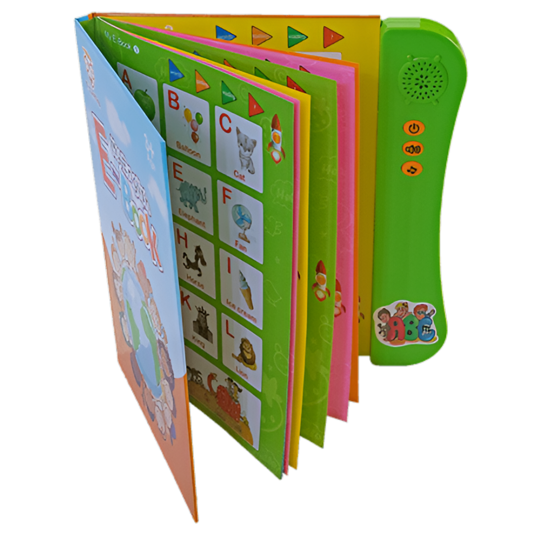 Colorful children's book with a green toy phone attachment on a white background
for 3+ years