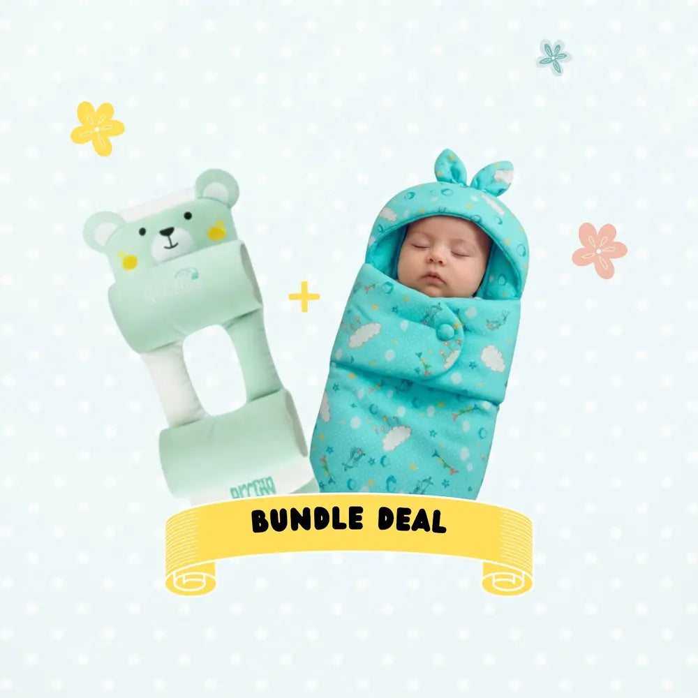 Baby Head Shaping Pillow & Swaddle Blanket Combo – Newborn Comfort & Sleep Deal | Baby Bazaar