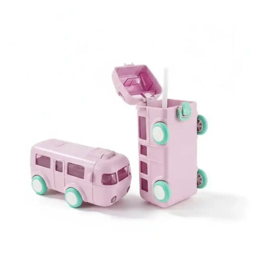 500ml Bus Shaped Water Bottle for Kids – Leak-Proof Toy Bus Cup with Straw and Carry Strap