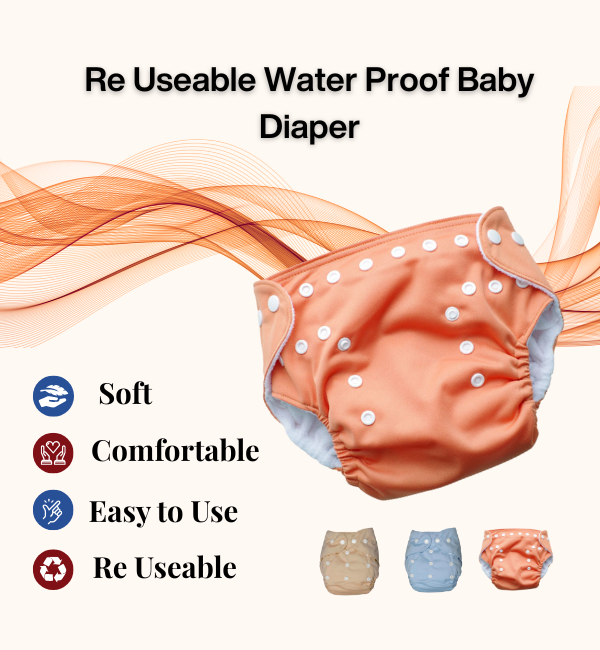 reuseable cloth diaper orange color different sizes