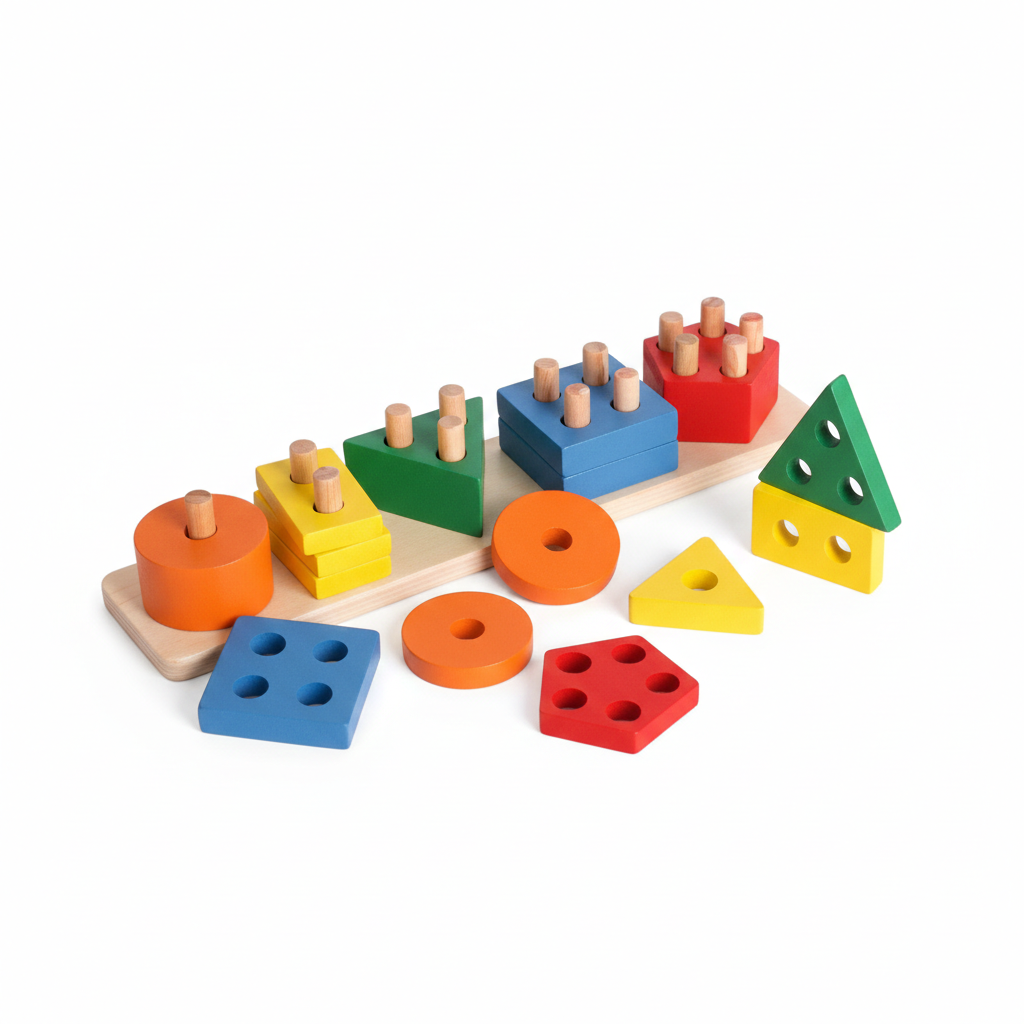 5 Column Wooden Geometric Shape Matching Toy | Learning Gaming toy - Baby Bazaar