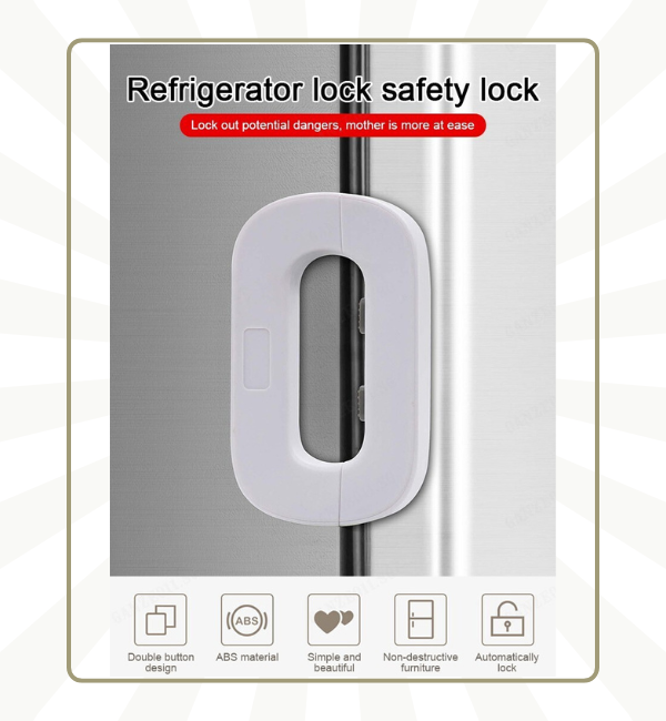 Child Safety Fridge Lock – No-Drill Baby Proof Refrigerator Door Lock with Strong Adhesive