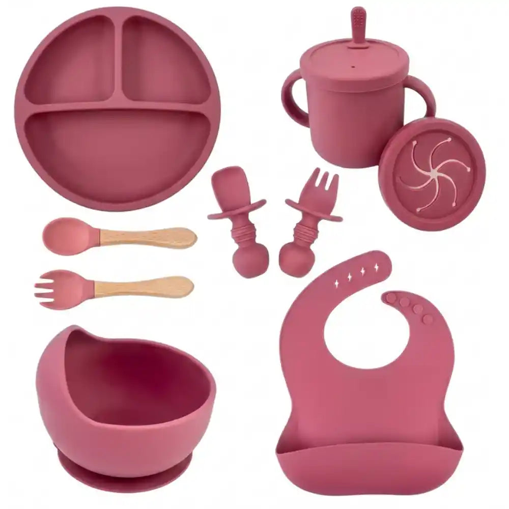 Premium Silicone Baby Feeding Set – 10 Pcs BPA Free Toddler Dinnerware with Suction Bowl, Divided Plate, Sippy Cup & Bib | The Baby Bazaar