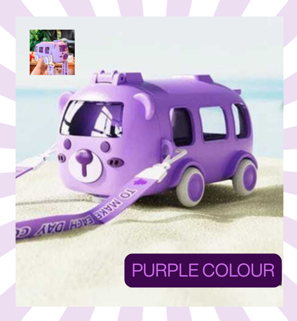 500ml Bus Shaped Water Bottle for Kids – Leak-Proof Toy Bus Cup with Straw and Carry Strap - Baby Bazaar