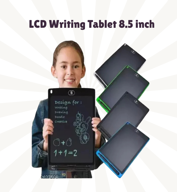 Child using 8.5 inch blue LCD tablet for drawing