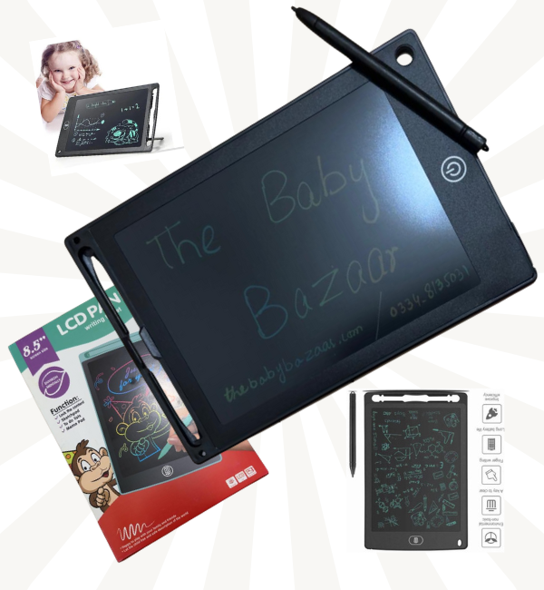 Child using 8.5 inch blue LCD tablet for drawing