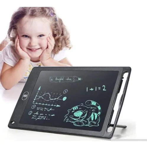 Child using 8.5 inch blue LCD tablet for drawing